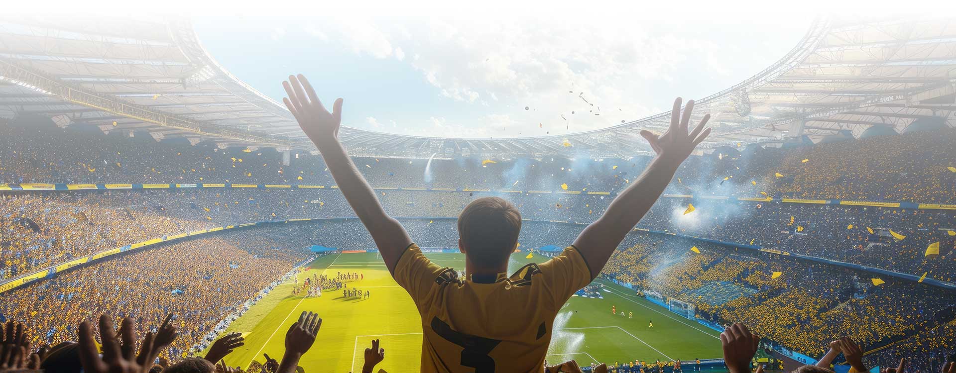 Estadio lleno con hinchas celebrando