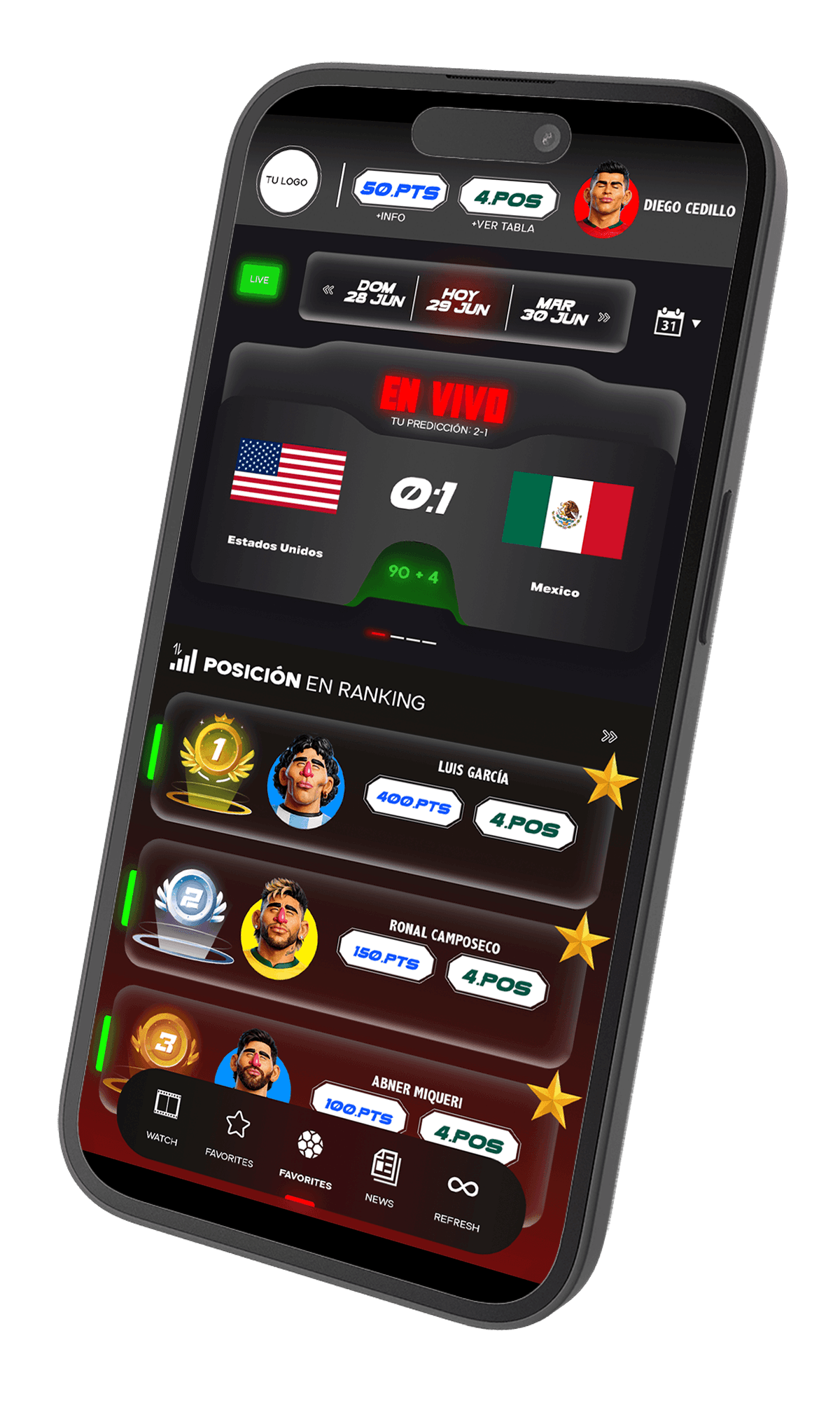 Mockup de la quiniela personalizada