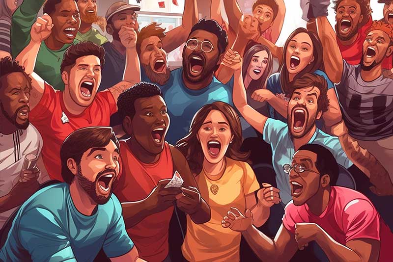 Grupo de amigos celebrando un gol