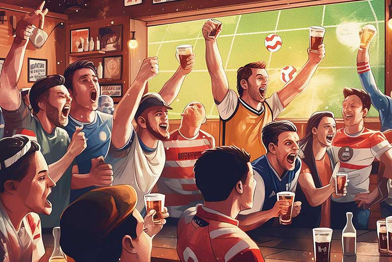 Bar lleno de hinchas celebrando